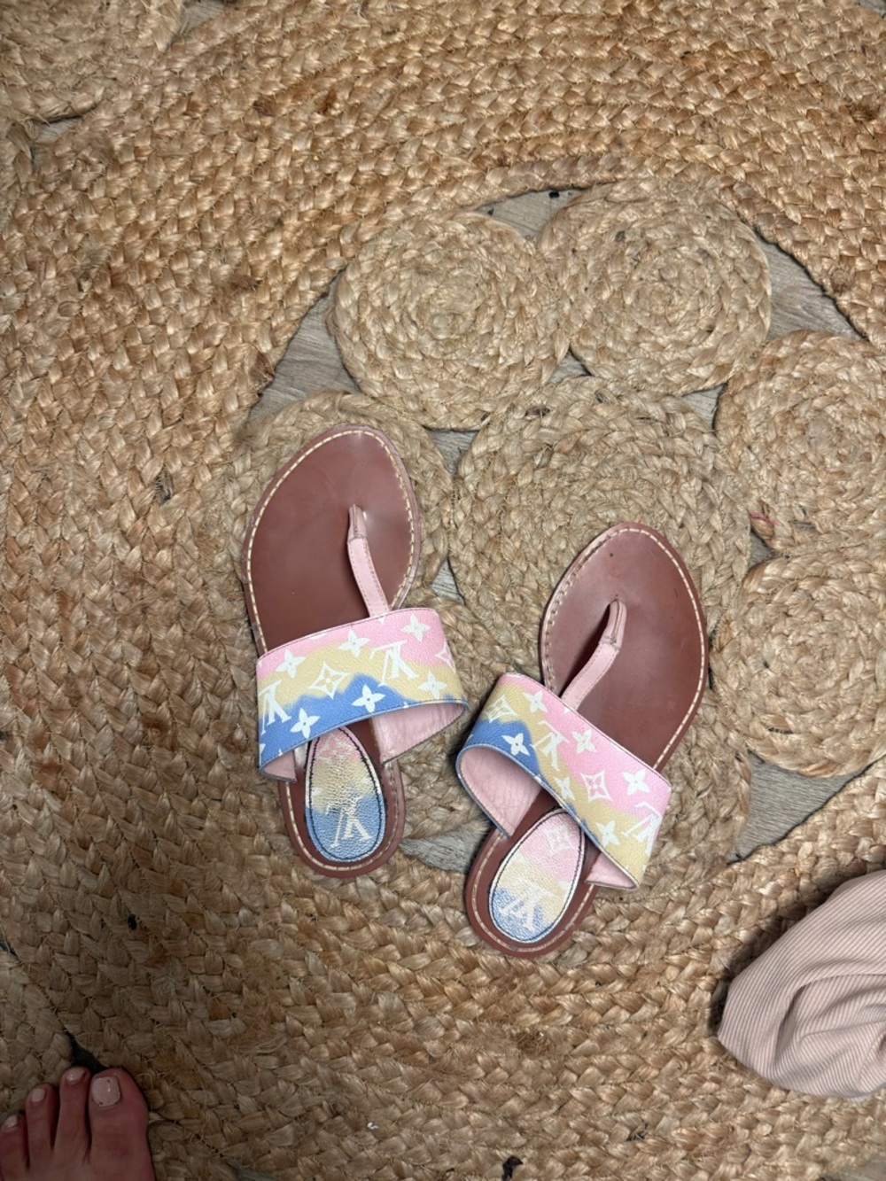 Lv Pink Multicolor Slide Sandals